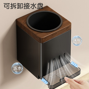 Toilet Brush Holder Walnut Wood Rectangular Wall Mounted Minimalist Design Easy To Clean For Bathroom Use - Product Image 4