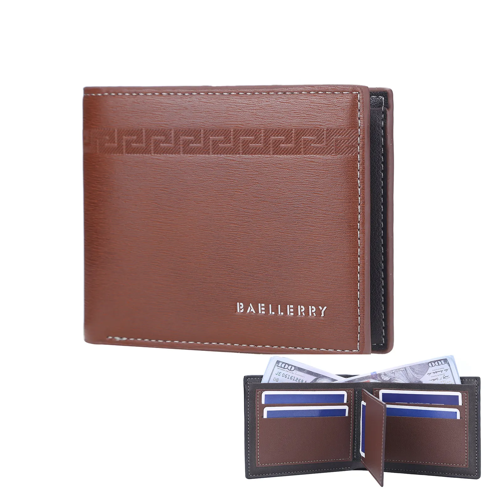 Baellery – porte-cartes pour hommes, nouveau Style, porte-monnaie en cuir gaufré, portefeuille court à trois volets pour hommes