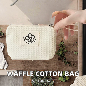 กระเป๋าเครื่องสำอาง EcoDari ลายวาฟเฟิลทันสมัย ปิดด้วยซิป หูหิ้วนุ่ม ผลิตจากผ้าฝ้ายแท้ เป็นมิตรต่อสิ่งแวดล้อม พกพาสะดวก กระเป๋าเก็บของขนาดเล็ก - Product Image 2
