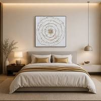 Arte Mural Moderno y Elegante, Pintura en Lienzo con Patrón Circular Abstracto Minimalista en Dorado y Blanco, Pintura al Óleo de Naturaleza Muerta Moderna