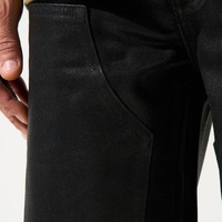 Pantalon cargo en coton enduit de cire noire personnalisé pour homme, style denim, coupe semi-ample, double genouillère, type charpentier, short de travail, streetwear d'été