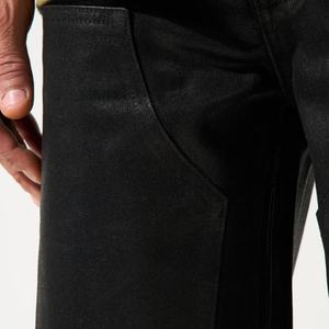 Pantalon cargo en coton enduit de cire noire personnalisé pour homme, style denim, coupe semi-ample, double genouillère, type charpentier, short de travail, streetwear d'été - Product Image 6