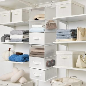 6-<b>Shelf</b> Hanging Closet Organizer Detachable 3-<b>Shelf</b> Storage For Bedroom Clothing Fabric Non-Woven Rectangular <b>Hook</b> Type - Product Image 2