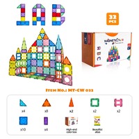 Ensemble de 32 tuiles magnétiques de construction en plastique, jouets éducatifs pour enfants de 2 à 14 ans, idée cadeau pour développer l'intelligence