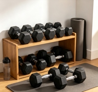 Mancuernas Hexagonales Recubiertas de Goma Inodoras, Barra Redonda de Acero Sólido, Mancuernas para Entrenamiento en Interiores, Par