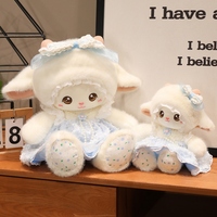 Peluche Mouton en Dentelle, Décoration de Chambre et Canapé, Adorable Mouton Blanc Moelleux avec Nœud, Cadeau d'Anniversaire pour Enfants