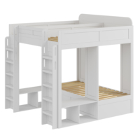 Kinder-Hochbett mit L-förmigem Schreibtisch Schubladen Offenen Ablagefächern Multifunktionales Design