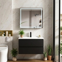 Meuble-lavabo en bois massif résistant à l'eau avec miroir et vasque intégrés