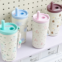 Bouteille d'eau isotherme à double paroi de 500 ml avec couvercle à double ouverture, cordon de transport, mignonne tasse scolaire pour filles et femmes