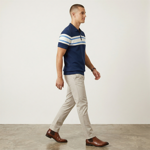 Pull Polo Rayé pour Homme en Mélange de Viscose Tricoté, Couleurs Contrastées, Style Smart Casual, Vêtement Basique Tendance - Product Image 3