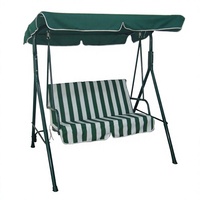 Chaise suspendue de jardin extérieure 2 places personnalisable (couleur, taille, logo) avec coussin rayé, auvent festonné et hamac de véranda en métal