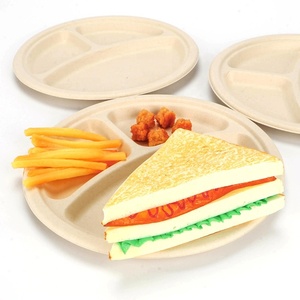 Offre Spéciale 2024 Écologique Jetable Accueil Dîner Rond 3 Compartiment Canne à Sucre Bagasse Plaque De Pâte - Product Image 3