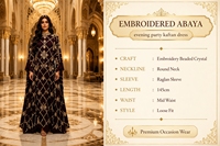 Abaya brodée à col rond, manches cape, ornée de cristaux, robe longue fluide, jalabiya à sequins, kaftan, robe de mariée pour femmes