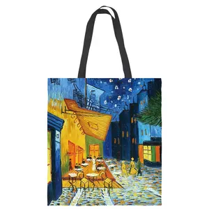 Yeniden kullanılabilir alışveriş çantası sanatçı boyama baskılı kolu tuval Tote plaj çantaları ile özel Logo
