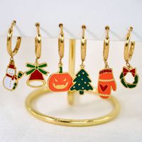 Seri Anting Wanita Bertema Natal Kartun Lucu Terbuat dari Baja Tahan Karat Lapisan Emas 14k dengan Lapisan Drip-glaze Warna-warni