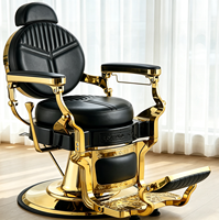 Fauteuil de salon de coiffure hydraulique inclinable robuste noir avec cadre doré de luxe