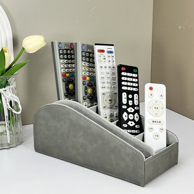 LG8165 Black Leather Remote Control Holder Rotating TV Remote Control Holder Ipad Holder  with Five Compartments
