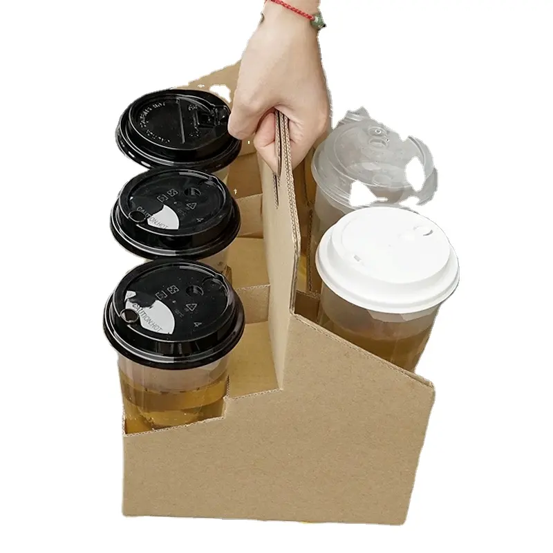 Özelleştirilebilir taşınabilir kağıt bardak tutucu süt çay kahve içecekler için güçlü evrensel Kraft kapak Premium ambalaj