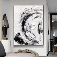 Sens moderne du luxe abstrait peint à la main peinture à l'huile noir et blanc 3D vague peinture décoration murale Art