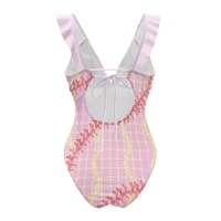 Sin logotipo personalizado etiqueta privada lujo Sexy cuello en V Spandex correa de espagueti Rosa traje de baño de una pieza joven chica de 18 años en Bikini
