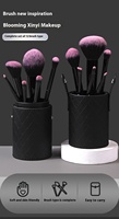 Ensemble de pinceaux de maquillage pour cheveux synthétiques fuchsia noir dégradé 12 pièces avec élégantes poignées en plastique noir pour un usage quotidien professionnel