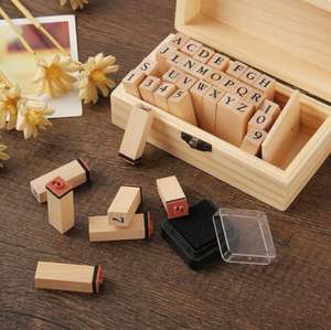 Lettre Sceau Set Vintage Boîte Numéro Alphabet Anglais <span class=keywords><strong>Tampon</strong></span> En Bois - Product Image 2