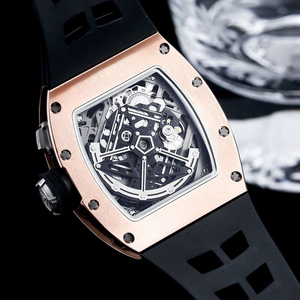 Reloj mecánico automático para hombre con tourbillon en forma de tonneau, esqueletizado, con correa de caucho negra 30-01 - Product Image 5
