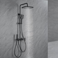 Ensemble de douche thermostatique en laiton chromé avec barre coulissante murale, pulvérisation quatre fonctions (pluie/jet/massage) et commandes à touches piano pour
