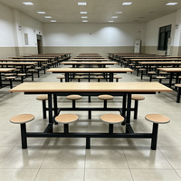 Table de cantine intégrée robuste 8 places avec plateau en bois et tabourets intégrés pour usage scolaire (vente en gros)