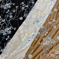 Nouveau style de tissu en velours brodé de perles et de sequins, tissu de velours de luxe brodé de fleurs et de sequins pour robe de femme Qipao