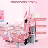 Chaise de jeu Racer, chaise VR, rose mignon, bande LED, repose-pieds, accoudoirs pliables, appui-tête, coussin lombaire, en cuir PU, inclinable et pivotante