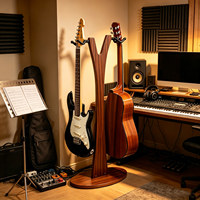 Support de Guitare Double en Bois de Sapele Personnalisé en Usine, Présentoir sur Pied pour Guitares Électriques, Acoustiques et Classiques, OEM ODM