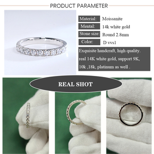 9k 18k ठोस सोने के गहने रिंग मोइससानाइट वेडिंग बैंड रिंग 14k असली सफेद सोना 2.8 मिमी मोइससानाइट हाफ अनंत रिंग्स - Product Image 2