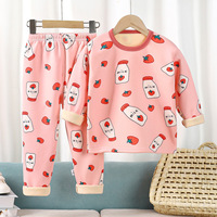 Ensemble de sous-vêtements thermiques pour enfants en soie de lait et polyester, dessin animé, garçons et filles, doublure en polaire, épais, caleçons longs, vêtements de maison pour bébé, pyjamas