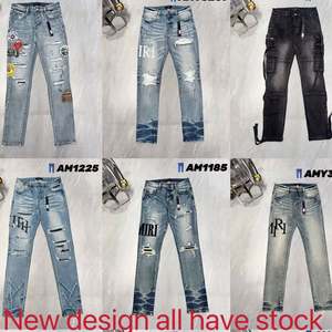 กางเกงยีนส์ AMI สีดำทรงตรงสไตล์ไฮสตรีทสำหรับผู้ชาย รุ่นรักษ์โลก วินเทจ ทรงสลิมฟิต สวมใส่สบาย ขาดๆ แบบมีสไตล์ ของขวัญคริสต์มาส ปี 2025 สำหรับธุรกิจดรอปชิปปิ้ง - Product Image 4