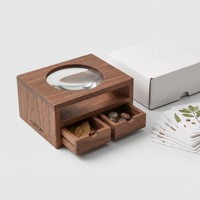 Boîte d'observation en bois OEM personnalisée avec loupe, double tiroir, pour l'observation des spécimens naturels, jouet d'exploration pour la botanique et l'entomologie avec cartes flash
