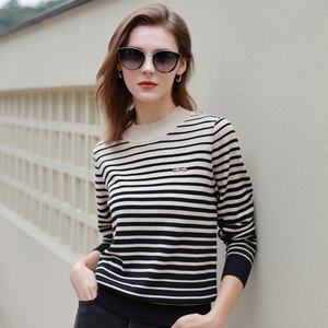 Vente flash <span class=keywords><strong>JLE</strong></span> JUNO Pull en laine pour femme Motif rayé Col rond Pull décontracté Rétention de la chaleur Manches longues Printemps Automne Hiver - Product Image 1