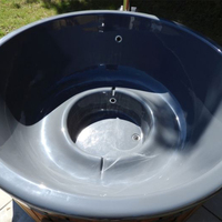 Bain Nordique Rond en Cèdre Rouge Canadien Chauffé au Bois, Baignoire SPA d'Extérieur en Fibre de Verre
