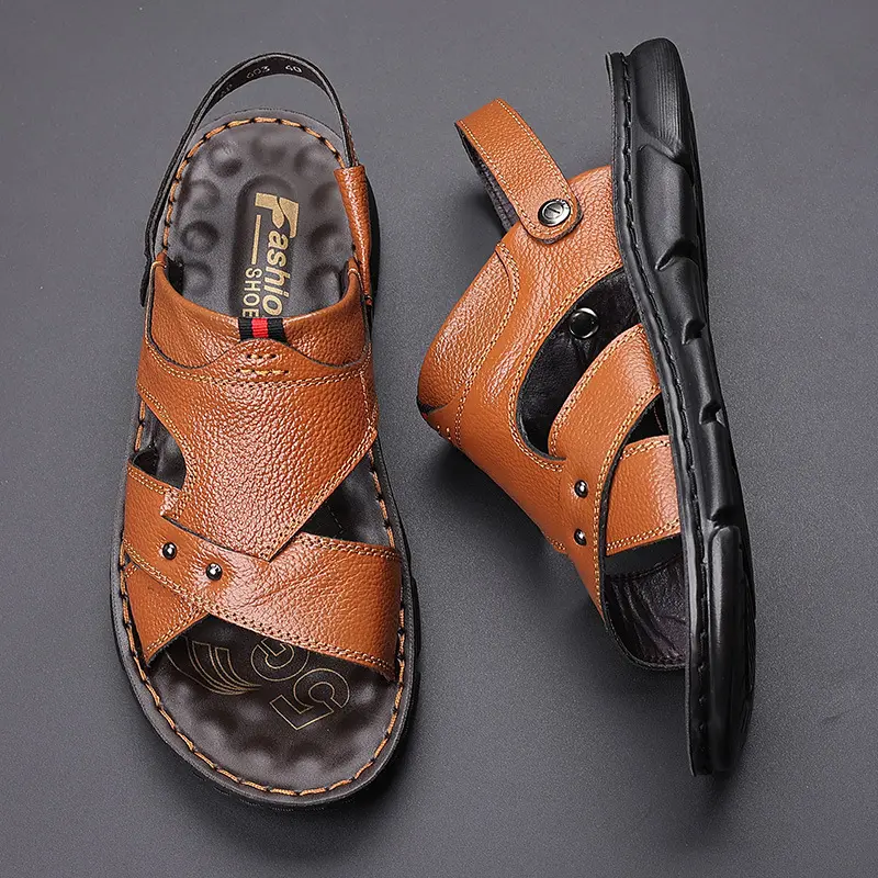 New style beach sandals first layer leather massage sole skin leather men's shoes men's business leather shoes