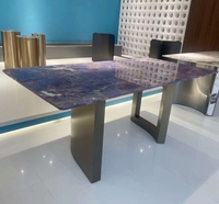 Table de salle à manger rectangulaire en marbre avec plateau en acier inoxydable et miroir, design de créateur, en promotion