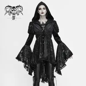 CT166 Gothic party flower puff sleeves fake two pieces lolita sexy women lace hooded coats