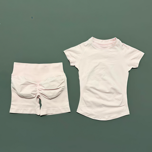 Set da Palestra 2 Pezzi per <span class=keywords><strong>Donna</strong></span>, Top a Maniche Corte Senza Cuciture in Maglia e Pantaloncini Sportivi per Yoga, Fitness e Corsa - Product Image 6