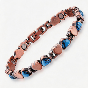 Heart Shape Turquoise <b>Copper</b> Alloy <b>Bracelet</b> Antique Plated Vintage Chain Link Unisex Jewelry Gift - Product Image 3