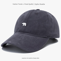 Casquette de baseball 6 panneaux 100 % coton pour femme coréenne, broderie ours polaire, visière souple, réglable, décontractée/tendance, toutes saisons