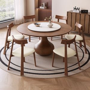 Juego de Mesa y Sillas de Comedor Redondas de Madera Maciza y Mármol de Lujo Moderno, para 4, 6 u 8 Personas, Diseño Elegante y Giratorio para Restaurante o <span class=keywords><strong>Cocina</strong></span> - Product Image 6