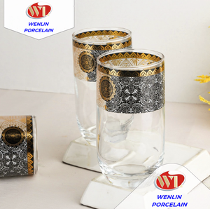 Juego de tazas de café de vidrio con estampado a granel, caja de regalo personalizable, taza de té árabe, diseño de <span class=keywords><strong>Lobel</strong></span>, cerámica y porcelana, Habesha dorado - Product Image 3