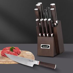 Juego de Cuchillos de Cocina Kuisine de 12 Piezas de Acero de Damasco con Bloque Afilador Integrado, Mango de Madera Antideslizante, Apto para Lavavajillas, Alto Pulido - Product Image 1