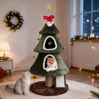 Arbre à chat de Noël festif de luxe, Centre d'activités pour chat à 3 niveaux, 2 condos confortables, Poteau à gratter en sisal, Carton interactif