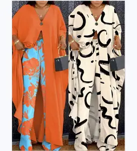 Summer Hot Selling Printing Long Jacket Shirt Matching Long Trousers Lounge Wear African Two Piece Pants Set