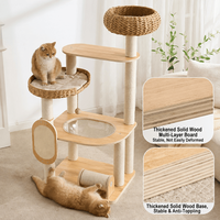 Structure d'escalade pour chat de luxe moderne et de grande taille avec lit intégré, griffoir multifonctionnel en sisal et lit tressé pour chat
